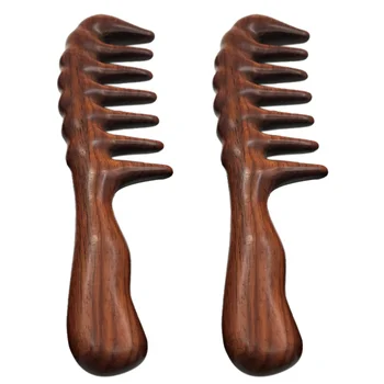 2X Расческа для распутывания волос -Деревянная расческа с широкими зубьями для вьющихся волос -Без статики, Расческа из натурального сандалового дерева