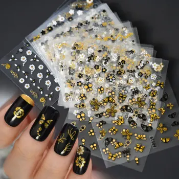 30шт бронзово-золотых цветов-бабочек, 3D наклейка для ногтей 5x6 см, смешанные ползунки-бабочки, наклейки для ногтей 