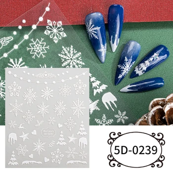 5D Рельефные Белые Снежинки Наклейки Для Ногтей Рождественский Дизайн Санта-Клауса Клейкие Блестящие Наклейки Новогодний Дизайн Лака Для Ногтей Маникюр
