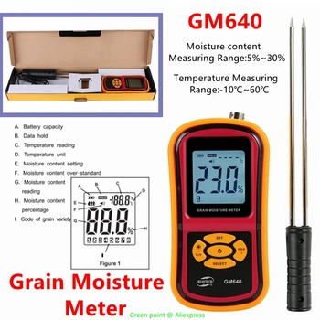 5ШТ Ручной цифровой измеритель влажности зерна GM640 Измеряет температуру зерна Интеллектуальным датчиком влажности с подсветкой 5%-30%