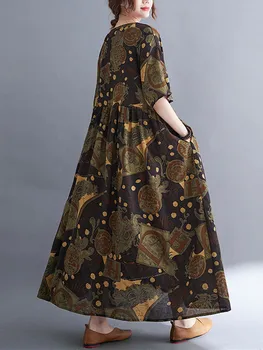 Anteef хлопчатобумажные винтажные платья с цветочным рисунком из хлопка с коротким рукавом для женщин, повседневное свободное длинное летнее платье, элегантная одежда 2023 1