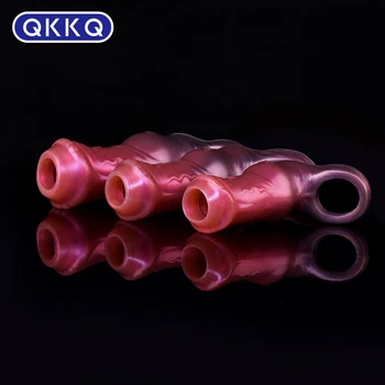 QKKQ носимый фаллоимитатор трех размеров с рукавом для пениса, мужские секс-игрушки, увеличивающие член, задерживающие эякуляцию, мягкая силиконовая кобура для взрослых