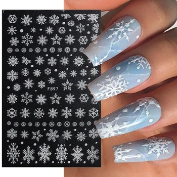 Блестящие Наклейки для ногтей с блестящими снежинками Зимние Снежные Цветы Мерцающие 3D Слайдеры для маникюра Рождественские Праздничные наклейки для ногтей F897