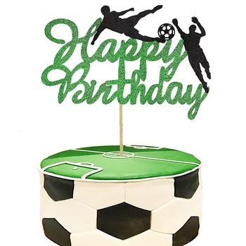 Блестящий футбольный топпер для торта Happy Birthday Футбольный топпер для торта Спортивная игра Декор торта Футбольная тематика Принадлежности для вечеринки по случаю Дня рождения