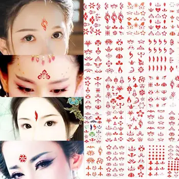 Водонепроницаемая Временная Татуировка Китайских детей, Поддельная Татуировка, Наклейки для татуировки на лбу, Цветы, Временные наклейки для татуировки