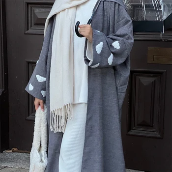 Вышивка Мусульманские Абайи для Женщин Праздничное Платье на Ид Марокко Рамадан Кафтан Исламский Кардиган Дубай Арабский Длинный Халат Верхняя Одежда Jalabiya