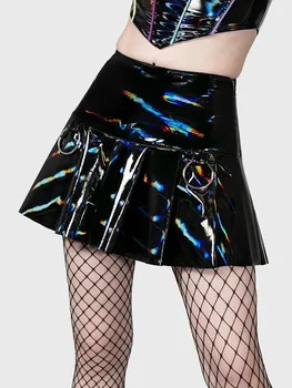 Готическая лазерная плиссированная юбка из лакированной кожи, женская юбка-трапеция в стиле панк из искусственного латекса, уличная одежда на заказ, костюм для ночного клуба Wetlook, лето 2