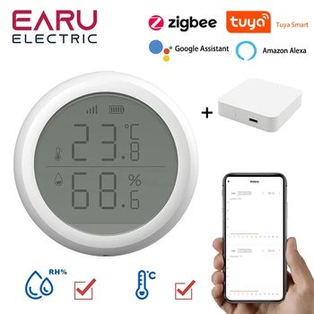 Датчик температуры и влажности Радиатора Tuya Smart Home ZigBee Со светодиодным экраном Работает с Google Assistant и Tuya Zigbee Hub