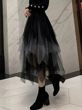 Женская блестящая юбка Макси-русалка с пайетками, мерцающее платье для выпускного вечера с высокой талией, тюлевый сетчатый костюм феи на Хэллоуин