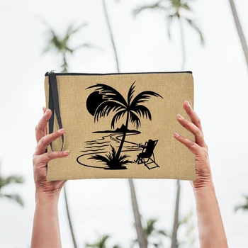 Женская косметичка с принтом кокосовой пальмы, летний клатч, Сумочка для хранения губной помады, Забавные подарки для женщин-путешественников на пляжном отдыхе.