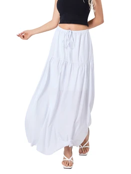 Женская повседневная юбка Макси с высокой талией, однотонная длинная юбка в стиле бохо, струящиеся юбки Макси трапециевидной формы, Летняя пляжная уличная одежда большого размера
