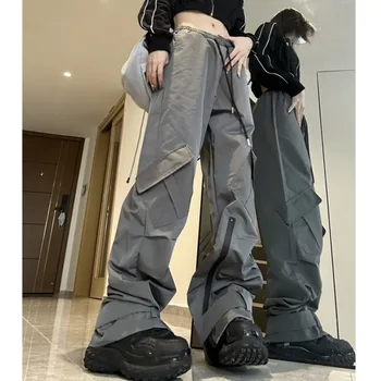Женские брюки-карго Y2k Street Wear, прямые мешковатые брюки с завязками и высокой талией, женские спортивные брюки в стиле хип-хоп с несколькими карманами, повседневные брюки в стиле хип-хоп с несколькими карманами