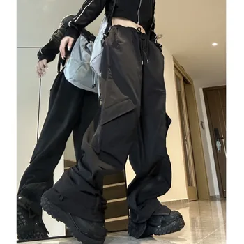 Женские брюки-карго Y2k Street Wear, прямые мешковатые брюки с завязками и высокой талией, женские спортивные брюки в стиле хип-хоп с несколькими карманами, повседневные брюки в стиле хип-хоп с несколькими карманами 2