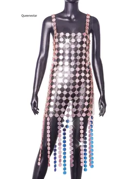 Женские платья А-силуэта ручной работы из тяжелых акриловых бусин, прозрачное макси-платье без спинки, сексуальный камзол, украшенный бисером и кисточками, облегающее платье