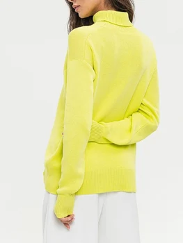 Женский свитер с высоким воротом 2023, однотонный теплый вязаный пуловер с длинным рукавом, топы