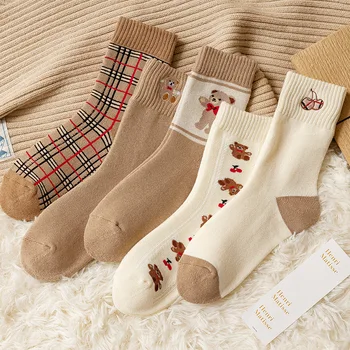 Зимние утепленные носки, женские носки средней длины, теплые махровые плюс бархатные хлопчатобумажные носки, женские носки для зимнего сна.