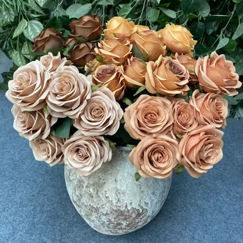 Имитированный Букет роз с несколькими головками Подходит для свадебного украшения Реквизита для фотосъемки Искусственных цветов