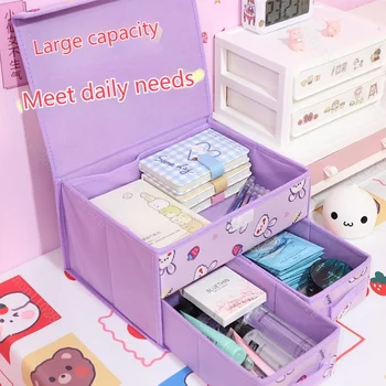 Коробка для хранения нижнего белья Kawaii Sanrio Kuromi Hello Kitty My Melody с рисунком аниме, складная коробка для хранения с двойным выдвижным ящиком и крышкой в подарок 3