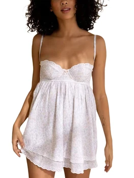Мини-платье Y2K Fairy, летнее кружевное женское платье-слинг с принтом, сексуальный сарафан-комбинация с открытой спиной, модные вечерние короткие платья, женская одежда