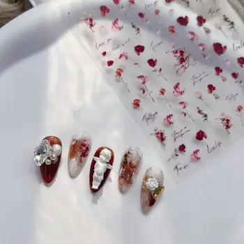 Наклейка для нейл-арта Изысканное Съемное Украшение для маникюра с эффектом 5D, Нашивка с цветком Красной розы, принадлежности для ногтей