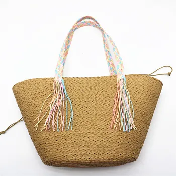 Новая плетеная сумка из бумажной соломы с лентой и кисточкой на одно плечо, плетеная сумка для пляжных путешествий, сумка для поездок на работу, для отдыха 2