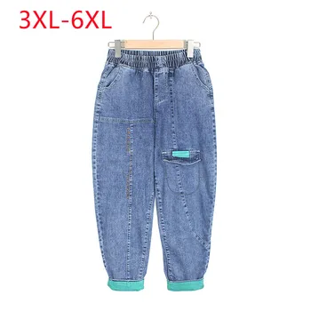 Новинка 2023 года, женские весенне-осенние брюки больших размеров для женщин, синие джинсы большого размера 3XL 4XL 5XL 6XL