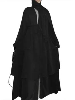 Новинка в женской одежде Abaya NO Элегантная мусульманская строчка, трехслойный кардиган с рукавами-оборками, платье Marocain