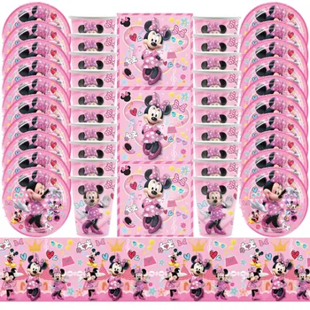 Новые украшения для вечеринки с Минни Маус от Disney, тематическая посуда с розовой Минни, набор шариков для детского душа, принадлежности для вечеринки по случаю дня рождения для девочек