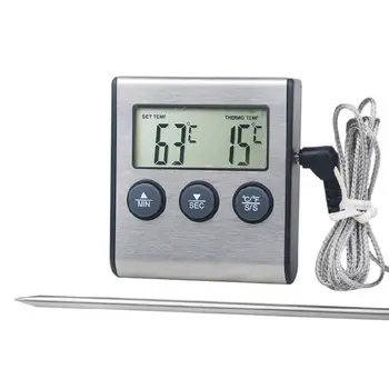 Новый цифровой кухонный термометр с ЖК-дисплеем и сигнализацией с длинным зондом 2024 года для приготовления пищи в духовке-гриль