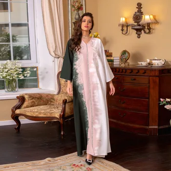 Рамадан Марокканская Роскошная Ближневосточная одежда Вышивка ногтями Бисером Мусульманское Модное платье Дубай Саудовская краска для галстуков Халат с бриллиантами