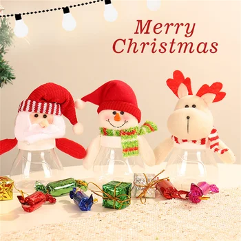 Рождественская коробка конфет Пластиковая Прозрачная Санта Лось Снеговик Бутылка для хранения конфет Банки для украшения Рождественских подарков