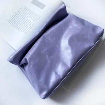 Светло-фиолетовый масляный воск, модная кожаная сумка с закругленными краями, ленивая повседневная кожаная сумка, женская высококачественная большая сумка