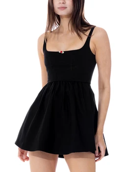 Сексуальное мини-платье с квадратным вырезом и открытой спиной, с завышенной талией, трапециевидной формы для женской клубной одежды - Y2k Short с глубоким вырезом и тонкими бретельками