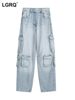 Стильные джинсовые брюки-карго с множеством карманов 2024, женские высококачественные уличные модные Прямые свободные повседневные джинсы 19F3761