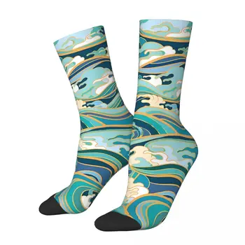 Сумасшедший носок для мужчин, традиционный Восточный бесшовный узор, Океан, Харадзюку, Японский стиль, с принтом, Круглый носок, Бесшовный подарок
