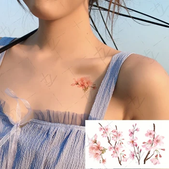 Татуировка с переносом воды Розовое Романтическое письмо в виде цветка персика Цветы вишни Водонепроницаемая детская татуировка Современная Поддельная татуировка для взрослых