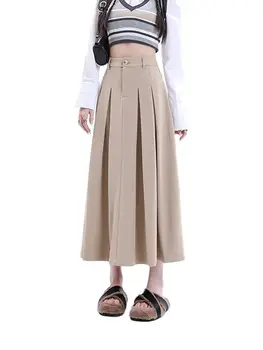 Французская винтажная выстиранная юбка Хаки Женская 2023 Весна Осень Мода 90-х Для горячих девушек, нишевые дизайнерские юбки с разрезом с высокой талией, женские