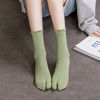 Хлопчатобумажные женские носки, однотонные зимние короткие носки с двумя пальцами, японский стиль, спортивные носки для бега, потные носки унисекс с двумя носками