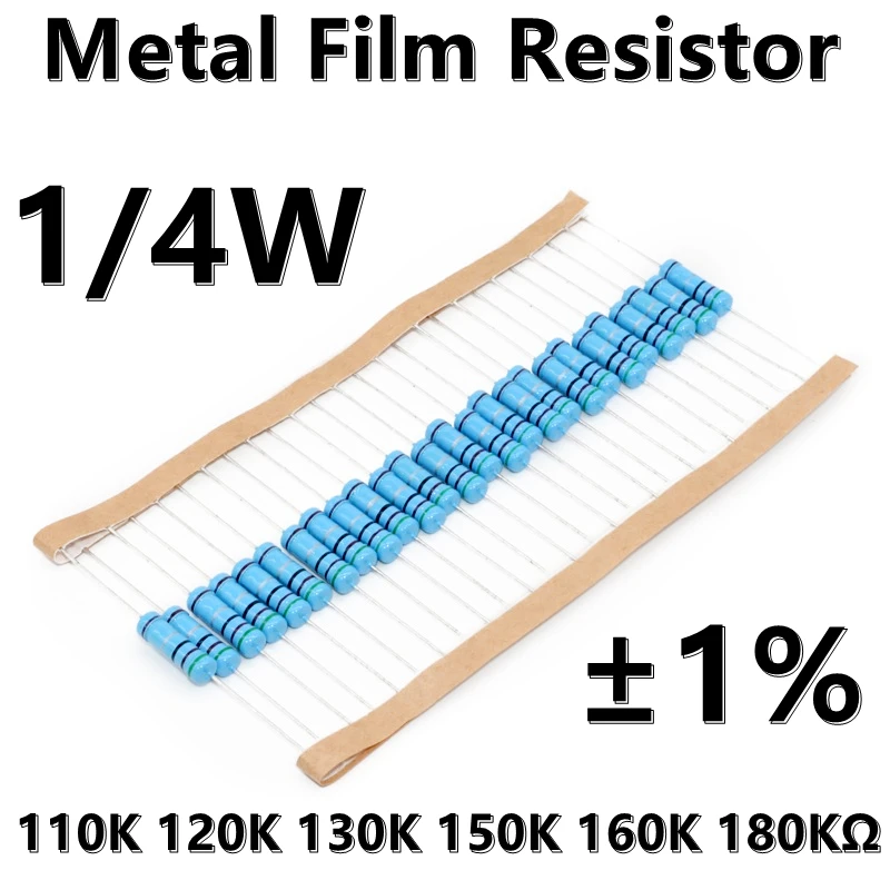 (100шт) 1/4 Вт Металлический пленочный резистор 1% пятицветный кольцевой прецизионный резистор 0R 0.1R 0.12R 0.15R 0.18R 0.2R 0