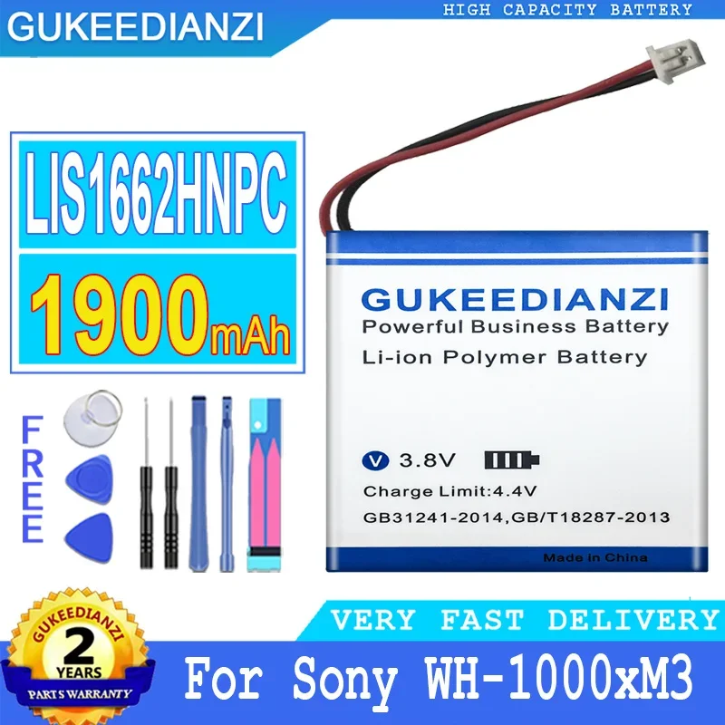 Аккумулятор GUKEEDIANZI для Sony, LIS1662HNPC, SP624038, WH-1000xM3, WH-XB900N, WH-1000xM3, WH-CH710N/B, WH-XB900, WH-1000MX4, 1900 мАч