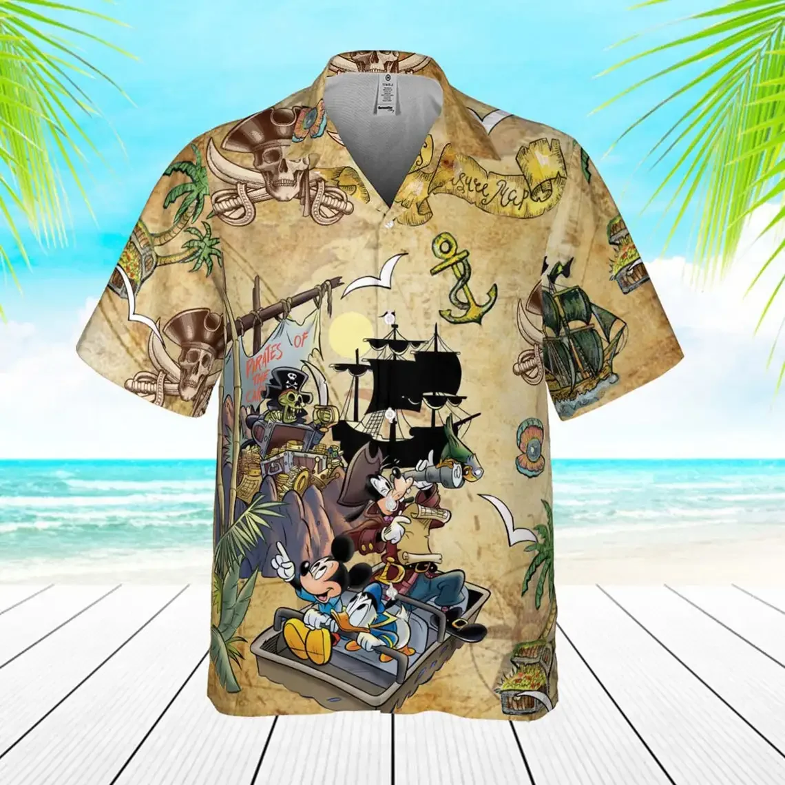 Гавайская рубашка в стиле ретро Пират Карибского моря Микки и друг, винтажная гавайская рубашка в стиле Ретро Пират Микки 4