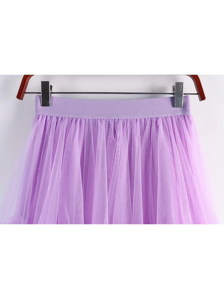 Длинная юбка-пачка из тюля для женщин 2023, Новая Летняя Корейская Эстетичная Милая Макси-юбка из нерегулярной сетки с высокой талией, женская Фиолетовая Z498 1