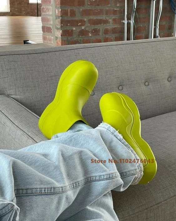 Зеленые женские ботильоны, непромокаемые ботинки в стиле ретро, короткие ботильоны на толстой подошве, осенняя обувь на платформе, женские ботинки на плоской подошве без застежки, однотонные 0