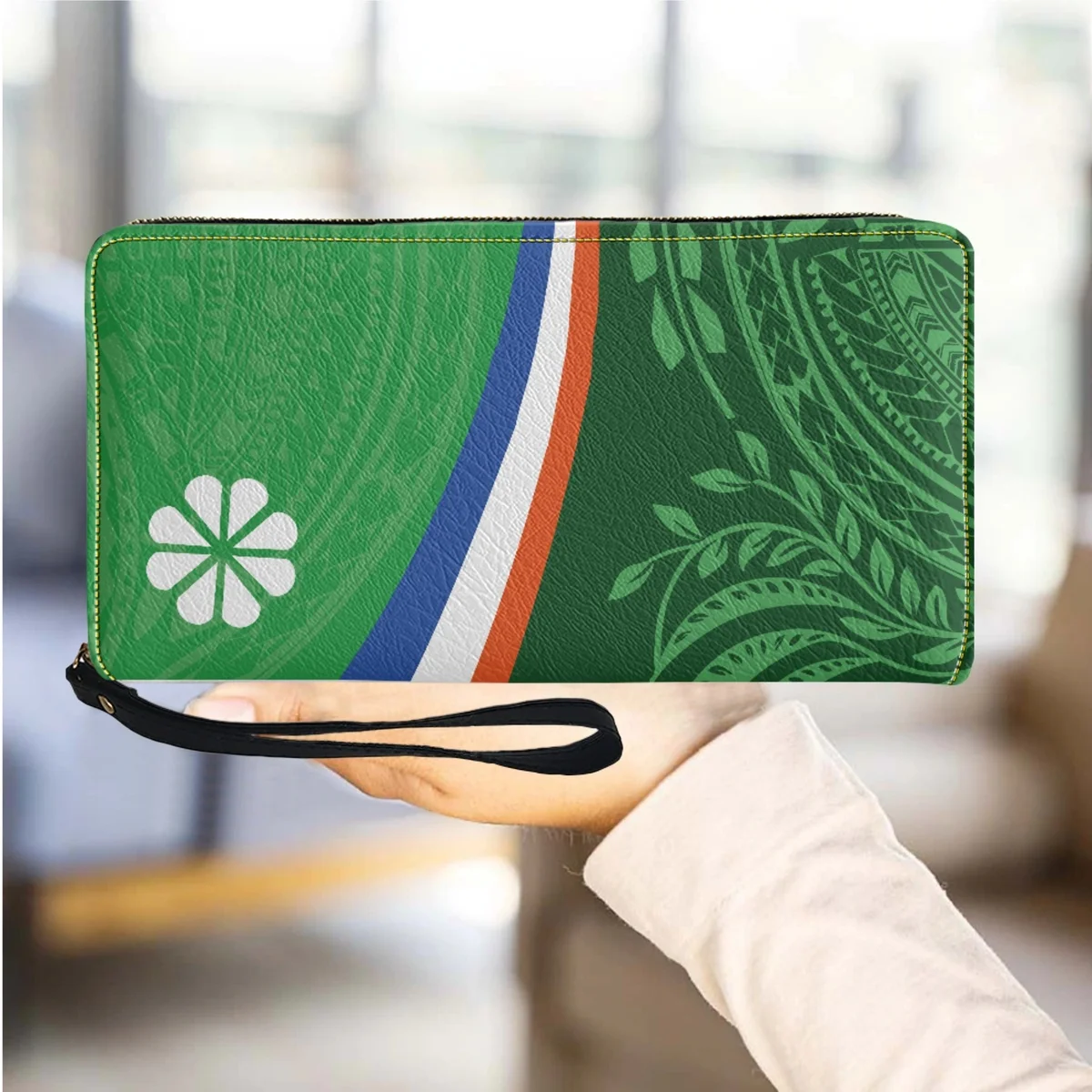 Зеленый женский кошелек с флагом Маршалловых островов Кваджалейн, многофункциональный женский кошелек из искусственной кожи на молнии, длинный клатч для кредитных карт 0