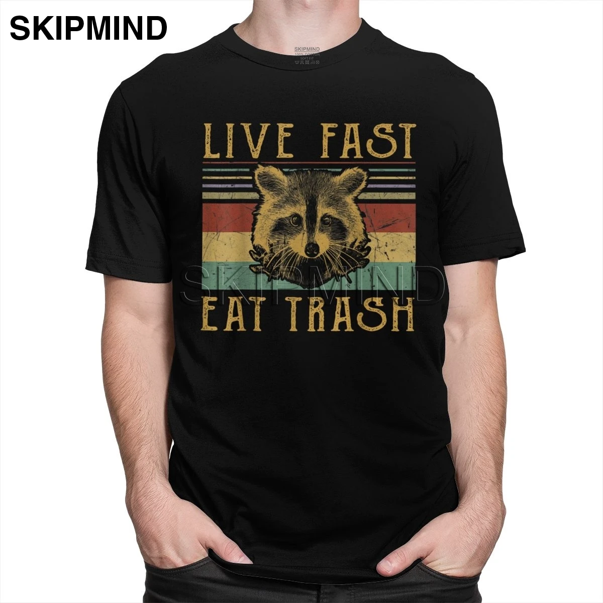 Крутая Забавная Футболка Live Fast Eat Trash, Мужская Винтажная футболка с Енотом С коротким рукавом, Летняя Футболка из 100% Хлопка, Футболка для влюбленных в Опоссума, Подарок 1