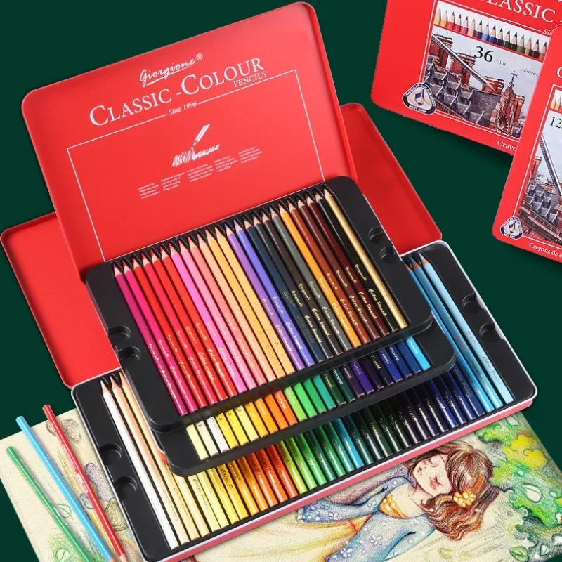 Маслянистый Цветной Набор Карандашей Высококачественные Профессиональные Цветные Карандаши для Рисования с Железной Коробкой Для Хранения Подарок для Школьников Художественные Принадлежности 0