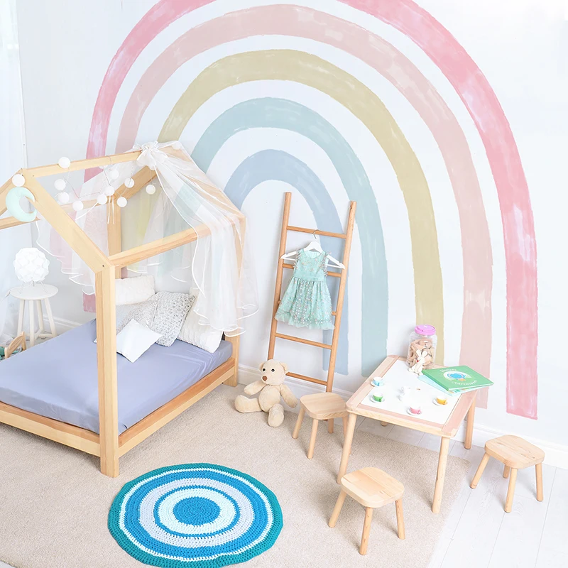 Настенная роспись из акварельной радужной ткани в стиле бохо, бесшовные самоклеящиеся водонепроницаемые наклейки на стену для детской комнаты, украшения гостиной 1
