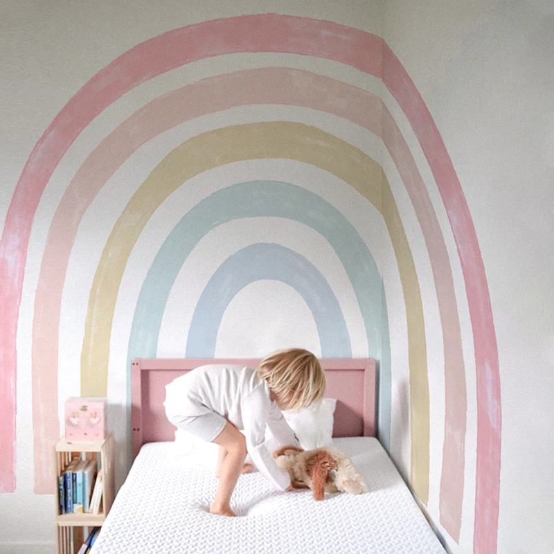 Настенная роспись из акварельной радужной ткани в стиле бохо, бесшовные самоклеящиеся водонепроницаемые наклейки на стену для детской комнаты, украшения гостиной 2