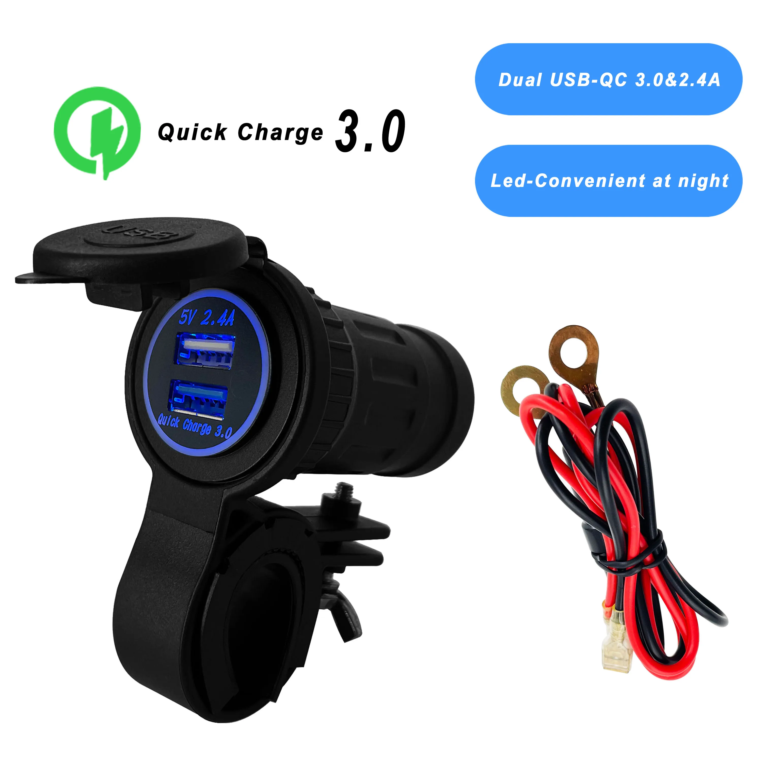 Руль 12 В, двойной USB QC 3.0, прикуриватель, зарядное устройство, разъем-адаптер для квадроцикла, мотоцикла, велосипеда, водонепроницаемый