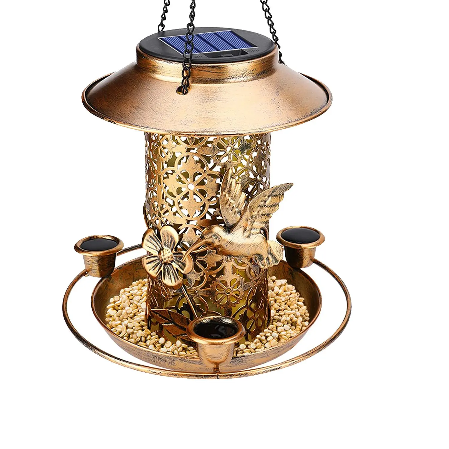 Солнечная кормушка для птиц на открытом воздухе, подвесная кормушка для диких птиц, водонепроницаемые кормушки для птиц на открытом воздухе, ретро-сад 0